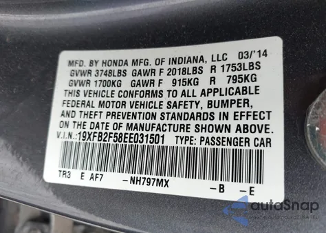 2014 Honda Civic Lx from USA, damaged, VIN 19XFB2F58EE031501